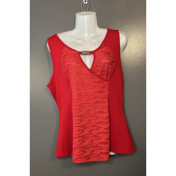 Marianne Top Womens XL Red Sleeveless Keyhole Ruched Tank Blouse Made USA Modern - Picture 1 of 6
